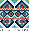 Beautiful seamless pattern handmade ikat art.folk embroidery and Mexican style. Aztec geometric art ornament print. photo mandalas pattern and Background concept. 113637301