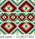 Beautiful seamless pattern handmade ikat art.folk embroidery and Mexican style. Aztec geometric art ornament print. photo mandalas pattern and Background concept. 113637302