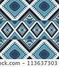 Beautiful seamless pattern handmade ikat art.folk embroidery and Mexican style. Aztec geometric art ornament print. photo mandalas pattern and Background concept. 113637303