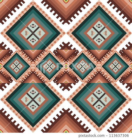 Beautiful seamless pattern handmade ikat art.folk embroidery and Mexican style. Aztec geometric art ornament print. photo mandalas pattern and Background concept. 113637306