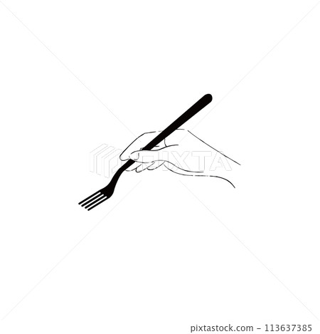 手持叉子的插圖,單色,手寫風格線條畫 手持叉子的插圖,單色,手寫風格線條畫 113637385