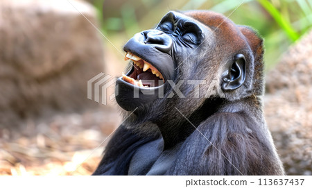Cute Laughing Gorilla with Wide Grin A Delightful Scene Cute Laughing Gorilla with Wide Grin A Delightful Scene 113637437