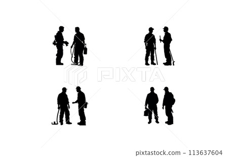 Fireman and plumber silhouette set, plumber wearing uniforms silhouette bundle Fireman and plumber silhouette set, plumber wearing uniforms silhouette bundle 113637604