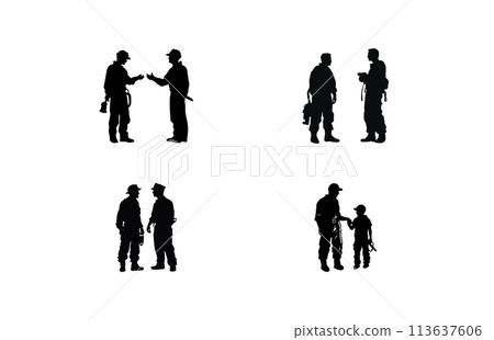 Fireman and plumber silhouette set, plumber wearing uniforms silhouette bundle 113637606