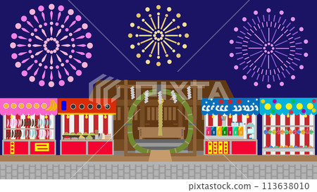 夏季淨化和夏季節日的一排攤位的背景插圖 113638010