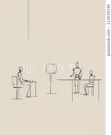 A super simple illustration of an AI robot working in an office 113638146
