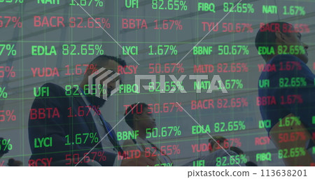 Image of financial data processing over business people at conference Image of financial data processing over business people at conference 113638201