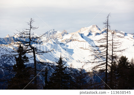 Wintertime landscape of Alps on Simplon Pass 113638545