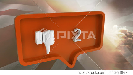 Image of unlike icon with numbers on speech bubble with flag of usa Image of unlike icon with numbers on speech bubble with flag of usa 113638681