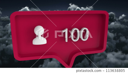 Image of people icon with numbers on speech bubble over sky and clouds Image of people icon with numbers on speech bubble over sky and clouds 113638805