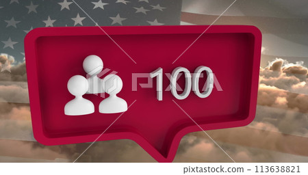 Image of people icon with numbers on speech bubble with flag of usa 113638821