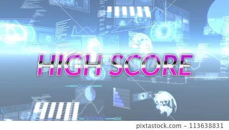 Image of high score text over scope scanning and data processing Image of high score text over scope scanning and data processing 113638831