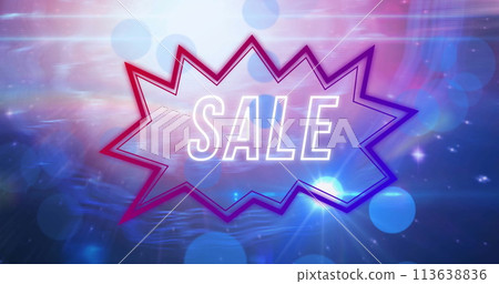Image of sale text over pink to purple speech bubble on glowing pink to purple background Image of sale text over pink to purple speech bubble on glowing pink to purple background 113638836
