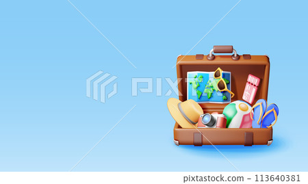 3D travel bag. Holiday or vacation. 3D travel bag. Holiday or vacation. 113640381
