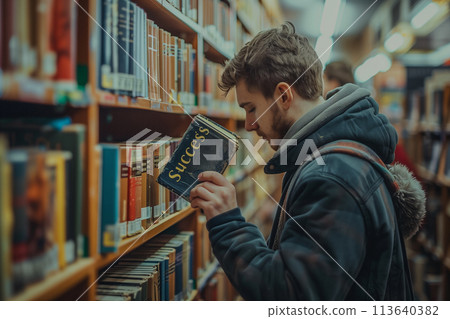 A man is holding a book with the inscription - Success. A man is holding a book with the inscription - Success. 113640382