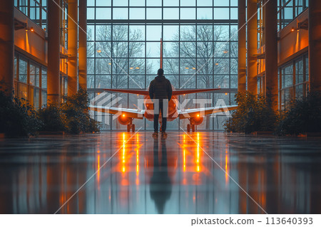 Man Standing in Front of Airplane 113640393