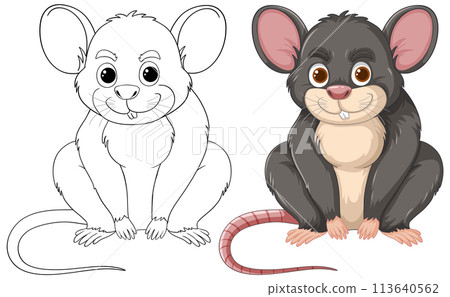 Cute Cartoon Mice Before and After Coloring 113640562