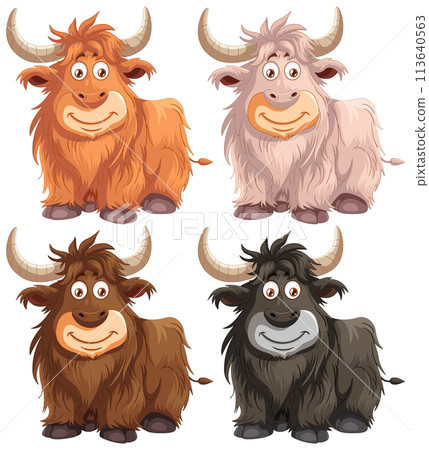 Colorful Highland Cattle Cartoon Set 113640563