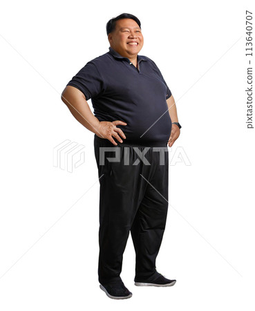 Full body image of a fat man with his hands on his hips 113640707