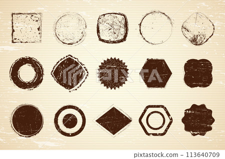 Grunge stamps. Scratched textured geometrical badges ink backgrounds recent vector message boxes with place for text 113640709