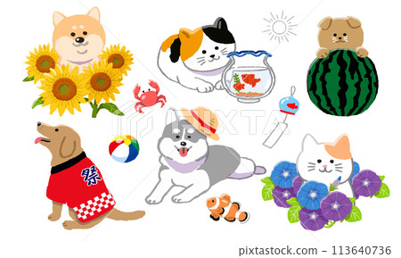 夏日狗和貓插圖集 夏日狗和貓插圖集 113640736