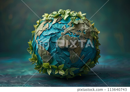 Globe with green leaves. Concept Day Earth 113640743