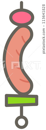 Cute hand drawn kawaii summer camping picnic set grilled sausage barbecue 113641828