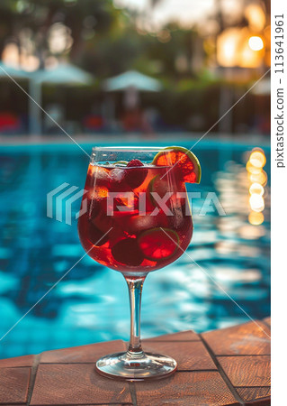 Cocktail glasses at pool, beach side sangria 113641961