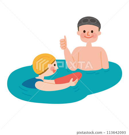 孩子和老師在節拍板上游泳的插圖 113642093