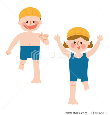 孩子們穿著泳衣玩得開心的插圖 孩子們穿著泳衣玩得開心的插圖 113642098