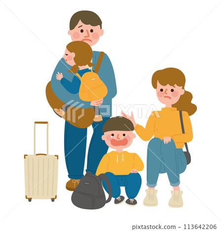Family exhausted from traveling 113642206