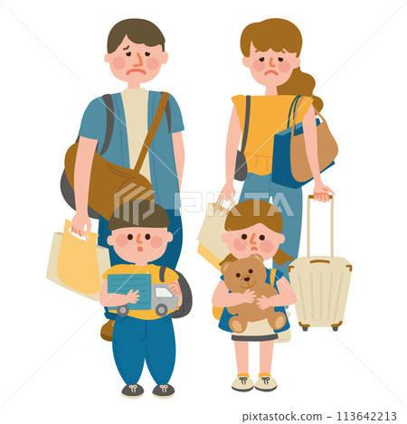 Family with too much luggage on summer trip Family with too much luggage on summer trip 113642213