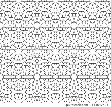 Seamless geometric ornament based on traditional islamic art. Black and white. 113642421
