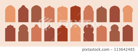 Arab Arch and Islam Door Shapes Set. Ramadan Windows Frames. Vector Elements In Minimal Boho Style 113642485