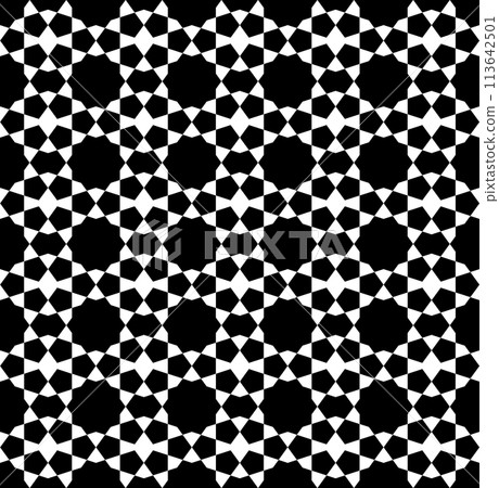 Seamless arabic geometric ornament in black color. 113642501