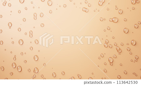 Many water drops on a beige background. Copy space. 3D (landscape) 113642530