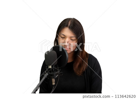 Woman (LGBTQ) singer sing a song with microphone 113642620