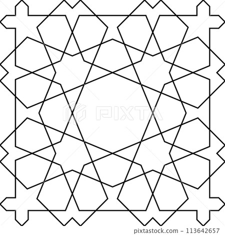 Seamless arabic geometric ornament in black color. Seamless arabic geometric ornament in black color. 113642657