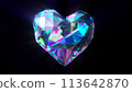 A geometric heart-shaped object that reflects rainbow lights, offering a visually appealing design for creative use. 113642870