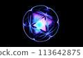 3D rendered blue sphere with neon outlines on a black background. 113642875