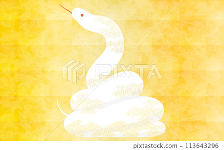 2025 Year of the Snake New Year's card material, a coiled snake and a golden Japanese-style background 2025 Year of the Snake New Year's card material, a coiled snake and a golden Japanese-style background 113643296