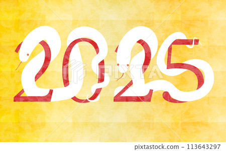 Material for New Year's cards for the year of the snake 2025, a gold Japanese-style background with the numbers 2025 and a snake Material for New Year's cards for the year of the snake 2025, a gold Japanese-style background with the numbers 2025 and a snake 113643297