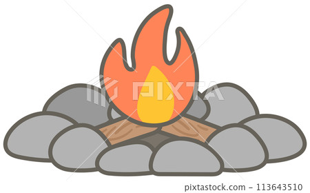 Cute hand drawn kawaii summer camping picnic set bonfire 113643510