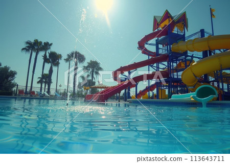 有滑水道的游泳池 113643711