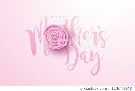 Happy Mother's Day Banner or Postcard with Paper Hearts and Rose Flower on Pink Background. Vector Mom Celebration Design with Symbol of Love for Greeting Card, Flyer, Invitation, Brochure, Poster. Happy Mother's Day Banner or Postcard with Paper Hearts and Rose Flower on Pink Background. Vector Mom Celebration Design with Symbol of Love for Greeting Card, Flyer, Invitation, Brochure, Poster. 113644148