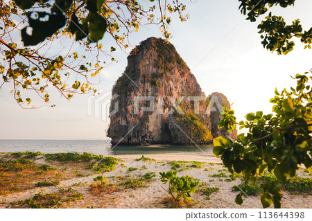 Railay Beach with rocky mountains in the evening 113644398
