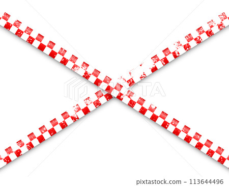 Old grunge barricade construction tape. Red police warning line, brightly colored danger or hazard stripe, ribbon. Restricted area, zone. Attention symbol. Vector illustration Old grunge barricade construction tape. Red police warning line, brightly colored danger or hazard stripe, ribbon. Restricted area, zone. Attention symbol. Vector illustration 113644496