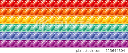 Fidget toy pattern. Popit sensory vector toy. Seamless rainbow popular pop it. 3d realistic antistress fidgeting toy. Bubble popit fidget vector. Anti stress rainbow sensory icon. Cartoon illustration 113644804
