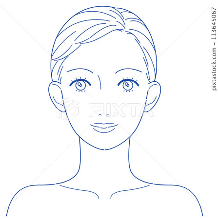 Woman face front line drawing for processing 113645067