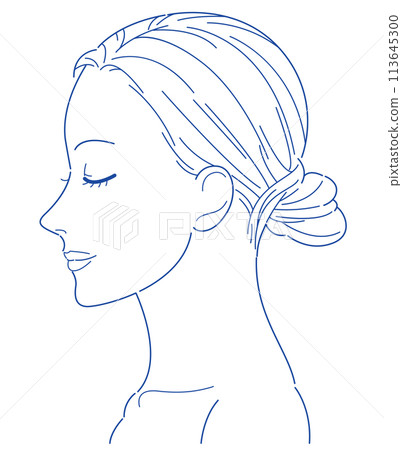 閉眼線圖處理的女性臉部輪廓 113645300